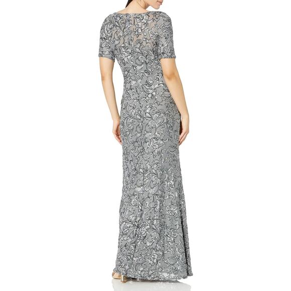 Alex Evenings Womens 10 Gray Sequin Embellished Maxi Dress Elbow Sleeve OS15-10 - Picture 4 of 10